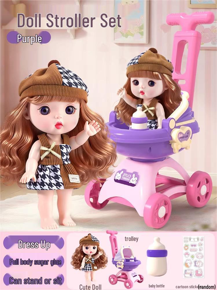 Коляска для куклы принцессы Эльзы и игровой набор для переодевания для девочек 3-4 лет