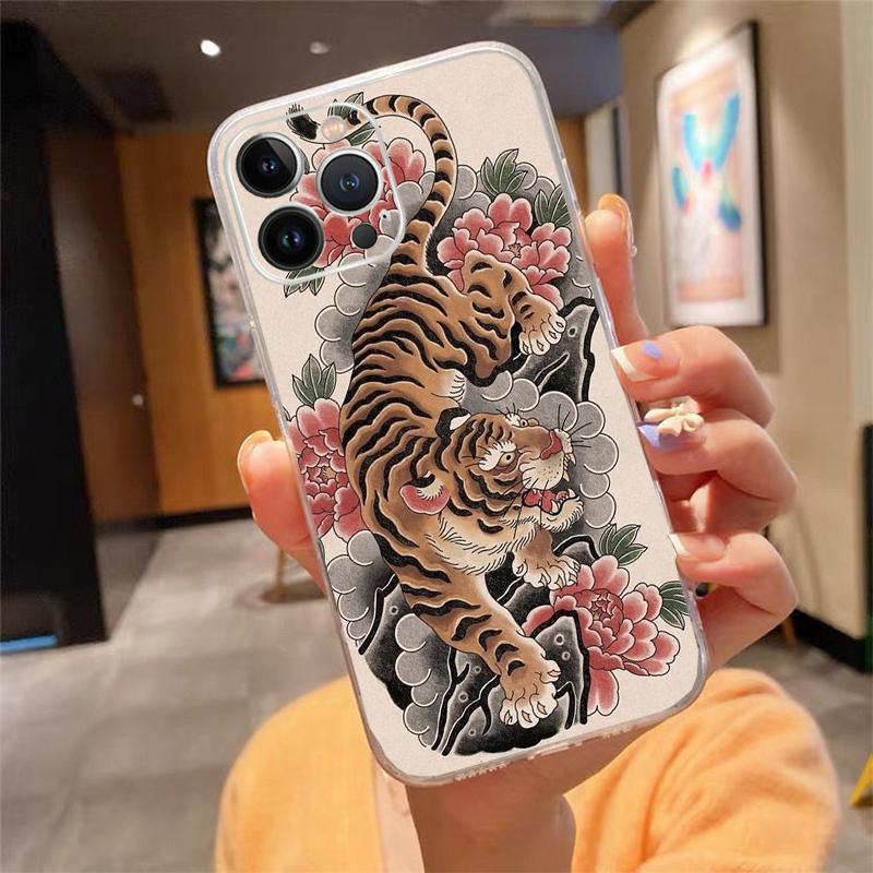 Японский тигр арт дизайн тату Чехол для телефона Carcasa Funda Для iPhone 17 Pro Max Air 16 15 14 13 Pro Max 15 16 Pro 15Plus Case