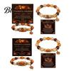 Thanksgiving Greeting Card Gift Bracelet for Women, Holiday Beaded with Festival Family Maple Leaf Charm, Elastic Stretch Fall Harvest Jewelry