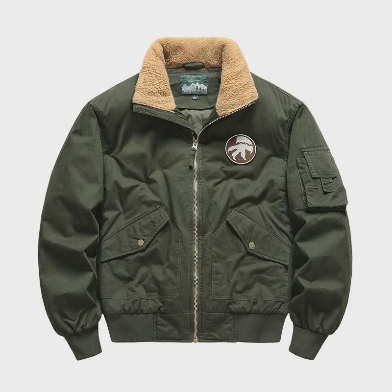 Мужская зимняя куртка Flight Cotton 2024 с воротником из овечьей шерсти, утолщенная, большого размера