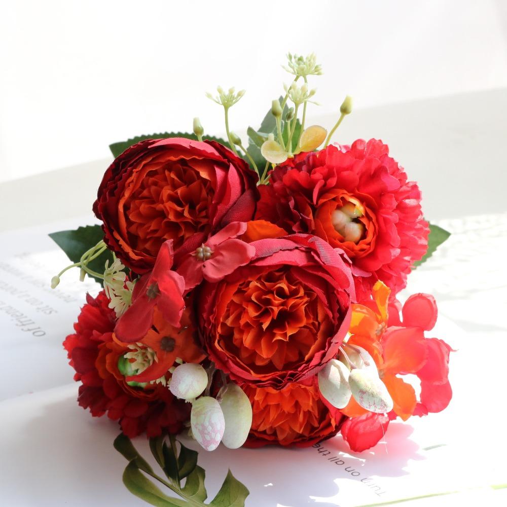 Bouquet Arrangement Peony Bouquet Vase Included Silk Rose Christmas Garland Home Garden Decor