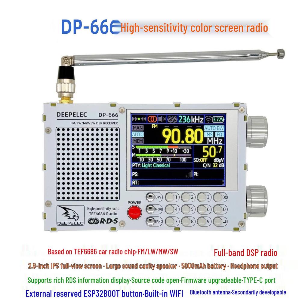 TEF6686 DSP Высокочувствительный Полнодиапазонный Радиоприемник AM/FM/Коротковолновый DP-666