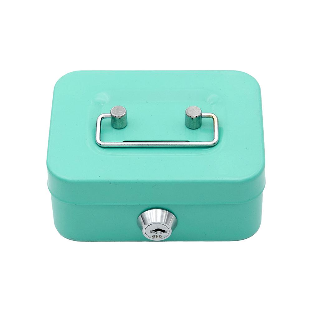Money Box with Key 4.5inch Metal Cash Box Steel Cash Safe Box Petty Cash Deposit Tin with Lock 2 Keys Safety Storage Box Coin Bank