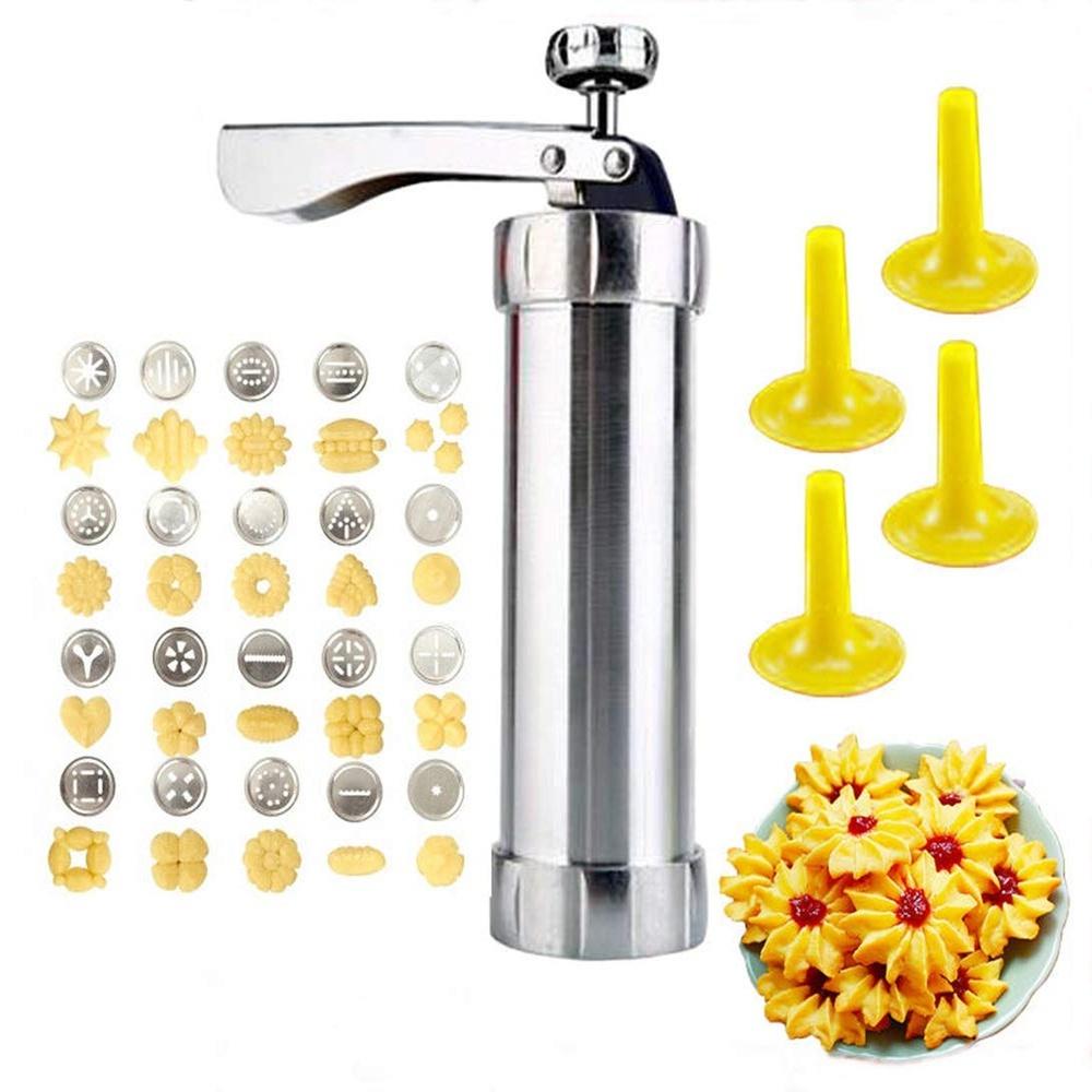 Cookie Press Kit Aluminum Cookie Churros Maker Christmas Spritz Cookie Press 10/20 Cookie Discs and 4 Icing Nozzles 1