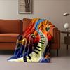 Curved piano keys flowing through a colorful backdrop of musical notes. for all seasons blanket lunch break throw gift