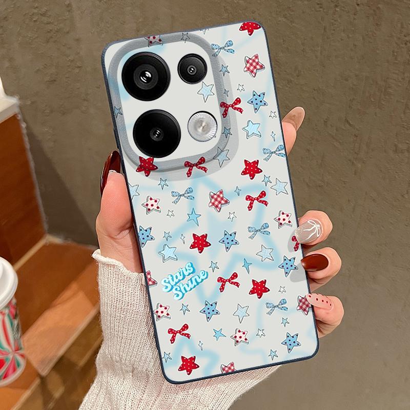 Чехол с узором из синих звезд и бантов для Xiaomi Redmi Note 14 13 Pro 5G 4G 12 11 Funda Xiaomi 14T 13T 11T Pro Силиконовая крышка с текстурой кожи