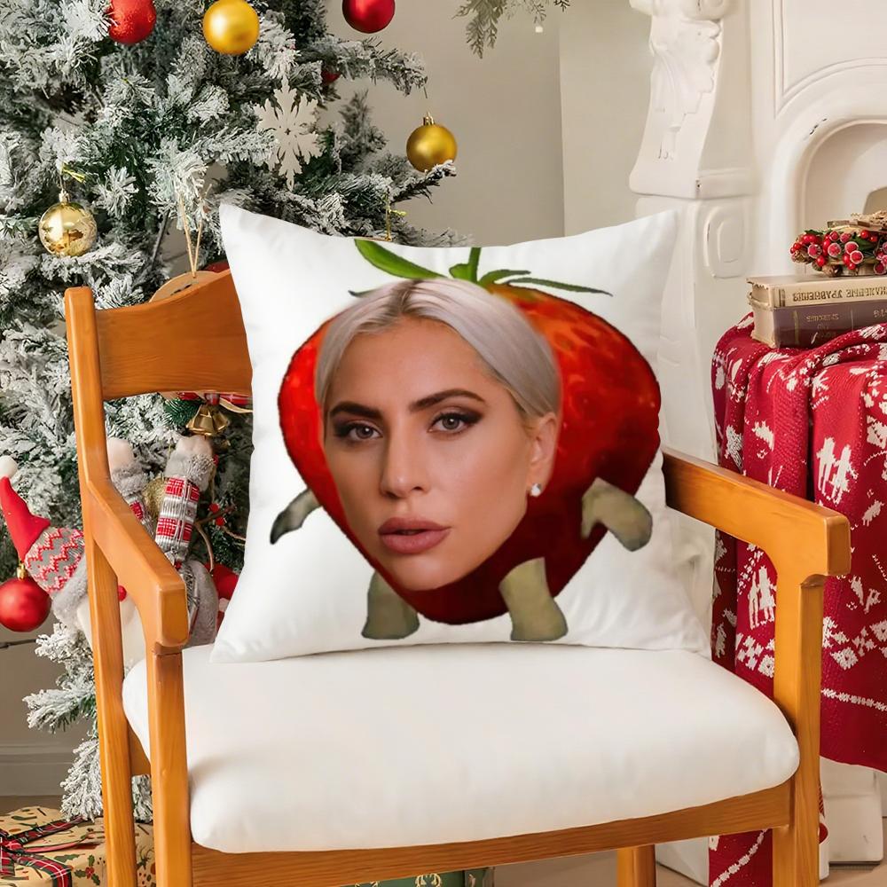 Funny gaga meme lady Pillow Case Silky Short Plush with Invisible Zipper Dustproof Sofa Cushion Cover for Home Decor
