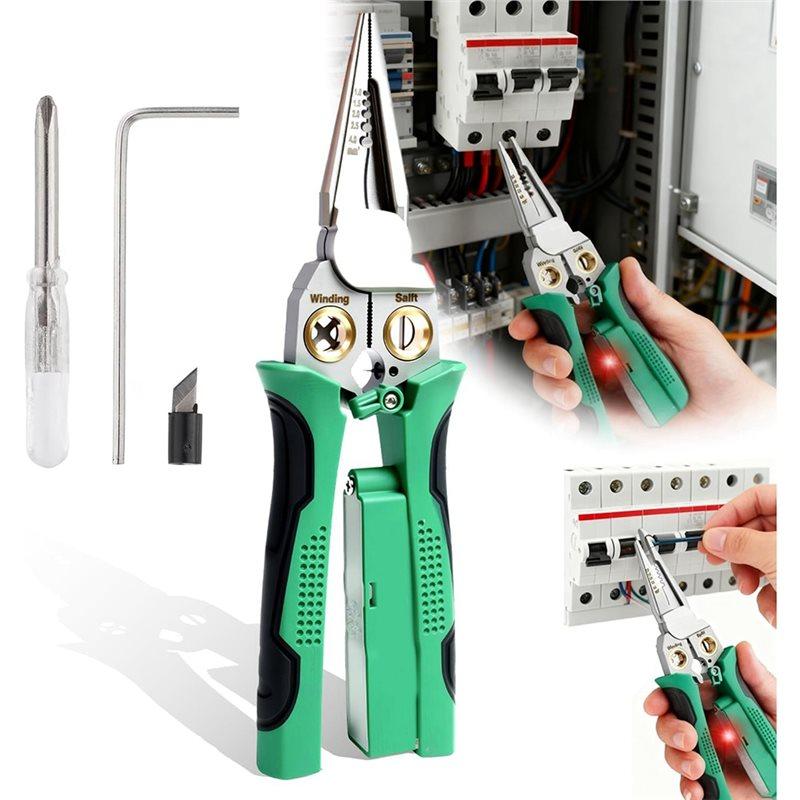 ABBP-Wire Crimper Stripper With Voltage Detector & Dual Alarms, Heavy Duty 12-250V Tester For Electrician, HVAC & Car Repair