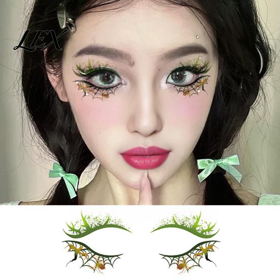Festival Eye Makeup Halloween Face Temporary Tattoos for Women, Waterproof Pumpkin Spiderweb Stage Performance Art Stickers Masquerade Carnival