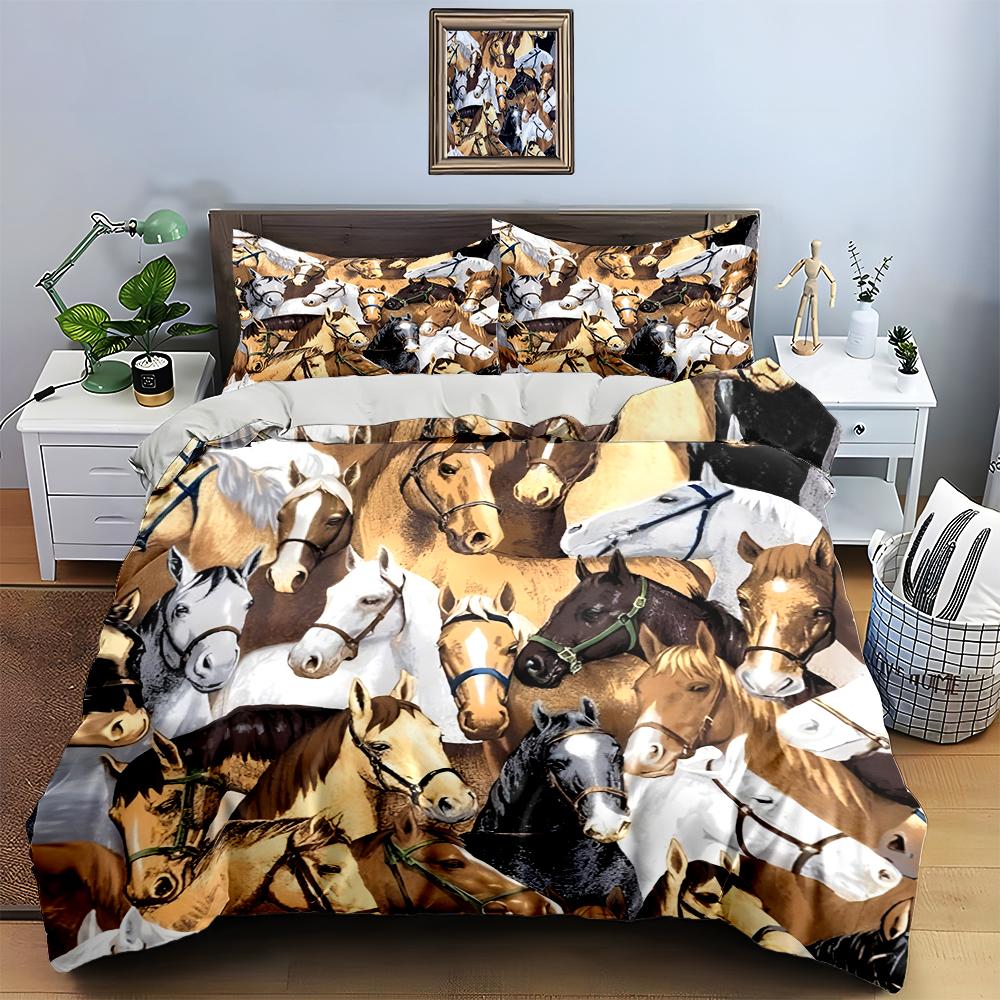 Horse heads pattern Bedding Duvet cover sets Duvet covers Pillowcases gifts (1 * Duvet Cover 2 * Pillowcases, without duvet insert)