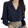 [Wearbee] Volume Sleeve Open Collar Blouse Long Sleeve Shirt Cute Fashionable Office Plain Color Simple V-neck Spring/summer Ladies Puff Sleeves Long