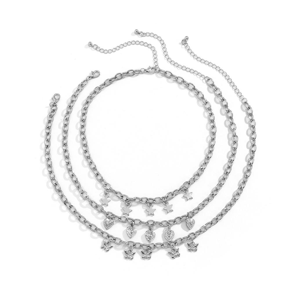 Аксессуары, многослойное панк-ожерелье в виде сердца-бабочки для женщин, простое металлическое ожерелье со звездами.