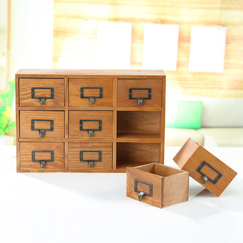 Ящик для хранения Zakka Retro из массива дерева с девятью ящиками