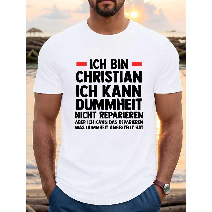 Funny German Quotes Christians Print T-Shirt, Tees For Men, Casual Short Sleeve T-Shirt For Summer