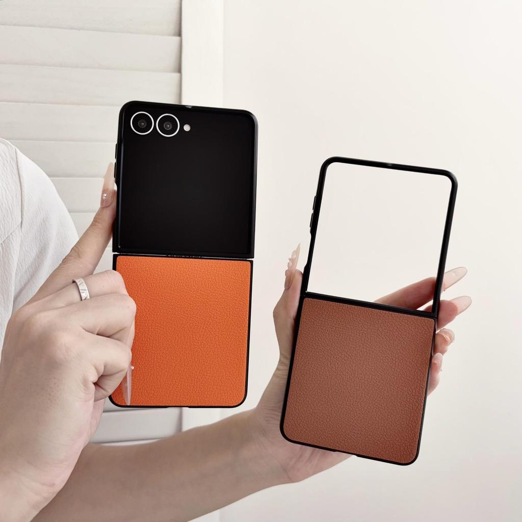 Чехол для телефона Samsung Z Flip - Кожаная текстура с рисунком личи, Защитная крышка однотонного цвета