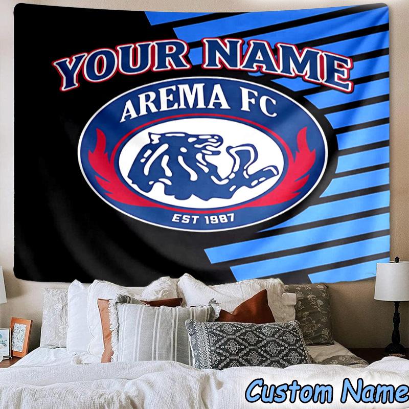 Custom Name Arema Blue Flame Crest Logo Printed Tapestry, for Bedroom,Livingroom, dormitory, Large Wall Decor, Fabric Decor Fan Birthday Gifts