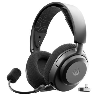 SteelSeries Arctis Nova 3PW Black Игровая Совместимая с и с RGB AI Шумоподавление Пространственный и Звуковая Модель Черная Гарнитура, Легкая, Беспроводная,