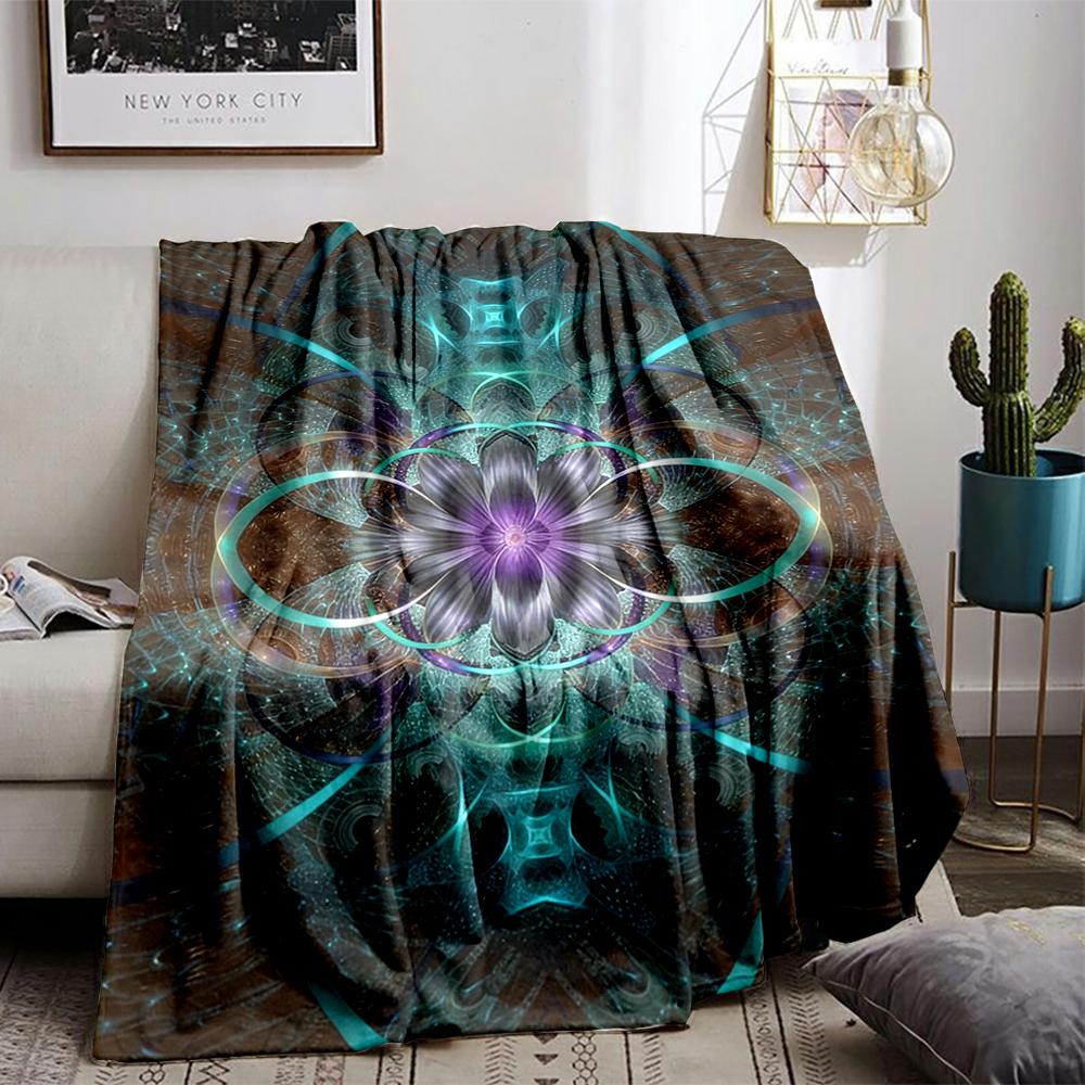 Mandala Pattern blanket with Vibrant Floral Design in Blue and Purple blanket, suitable for use in the bedroom, living room, on the sofa