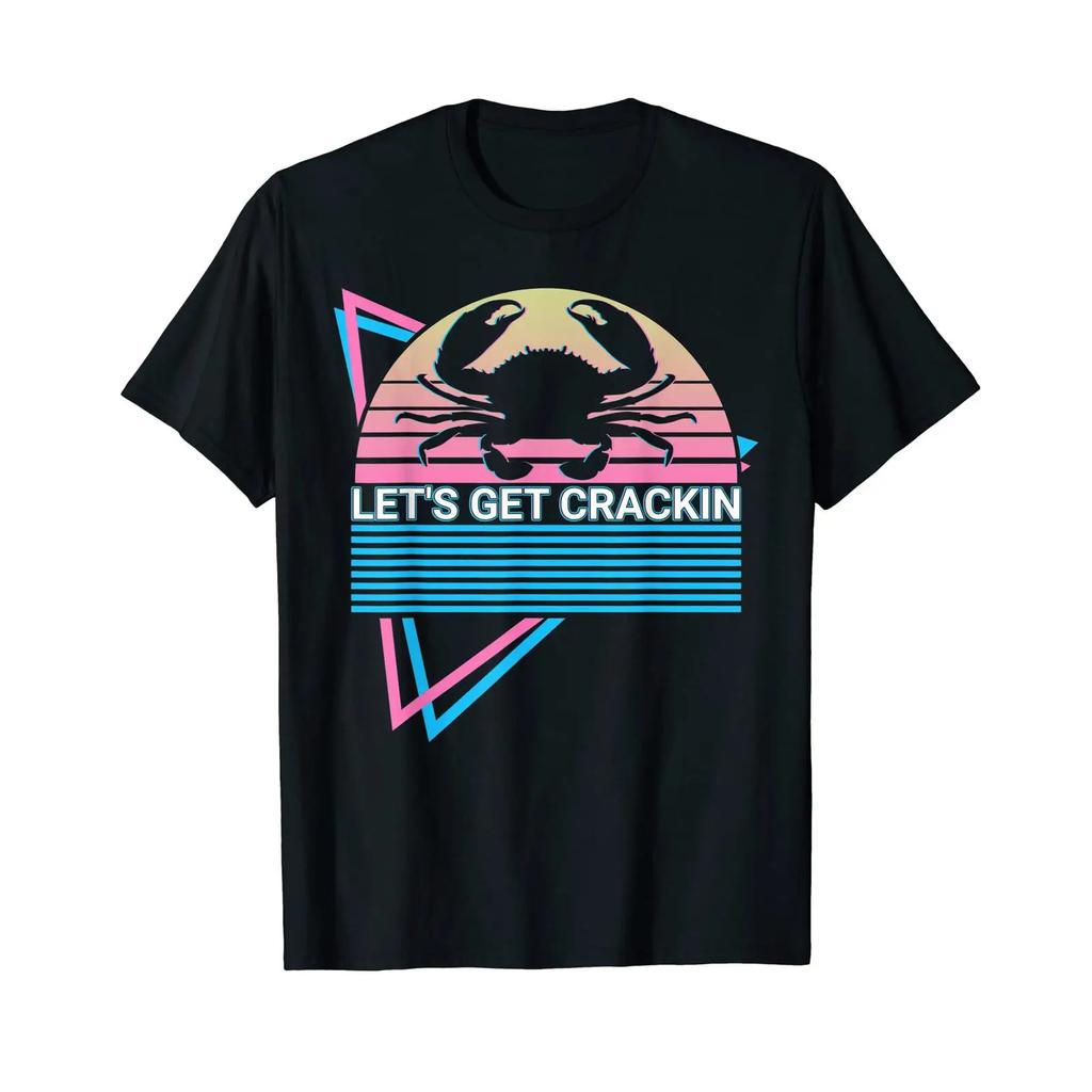 Lustige Krabbe Retro Lobster Lets Get Crackin T Shirt Vintage Washed Graphic Casual Stylish Stretched Homme Unisex Breathable