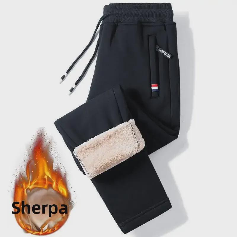 Мужские повседневные брюки из овчины - плотный бархат, карманы на молнии, свободный крой, теплые леггинсы для осени/зимы