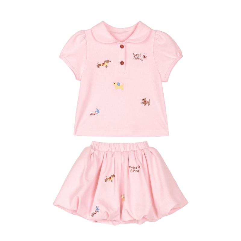 LUSON Girls' Embroidered Polo Dress Set