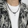 iF ME Wrapped Obsidian Cross Necklace Y2K Silver Clavicle Chain Choker for Women Jewelry Accessories