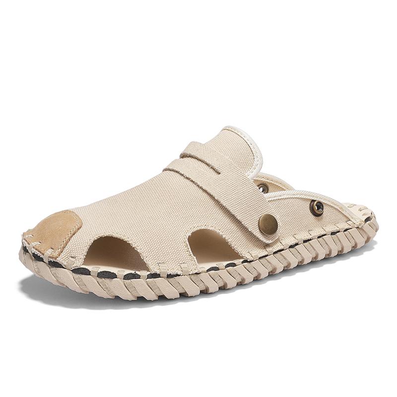 Дышащие с ручной прошивкой парусиновые повседневные тапочки Модные мужские дизайнерские стили Уличная прогулочная обувь Черная повседневная обувь лето Новые плоские