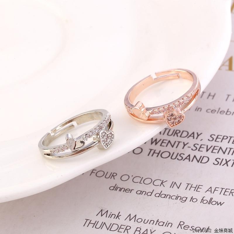 Double Layer Love Heart-shaped Opening Rings Exquisite CZ Zircon Finger Ring Fashion Jewelry for Women Girls Valentine's Day