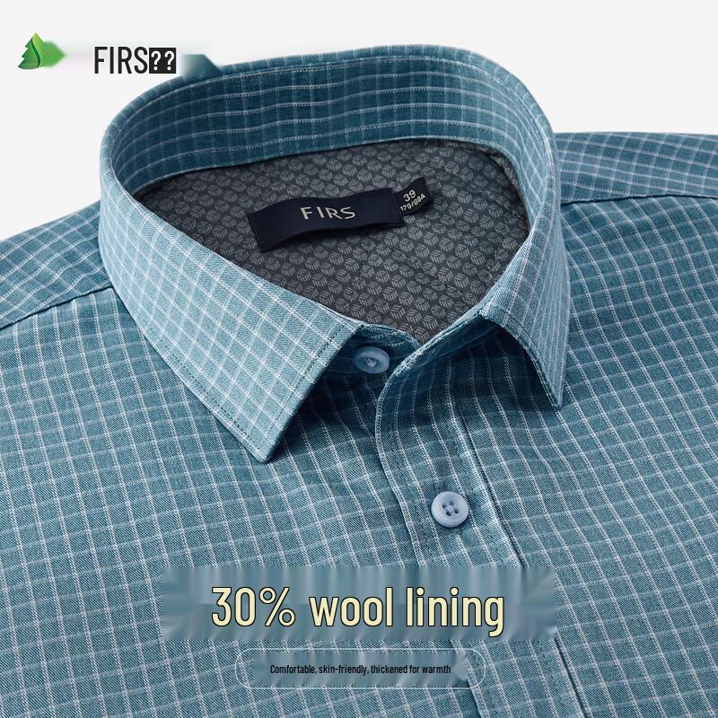 FIRS Men's Thickened Long-Sleeve Plaid Shirt with Wool Lining