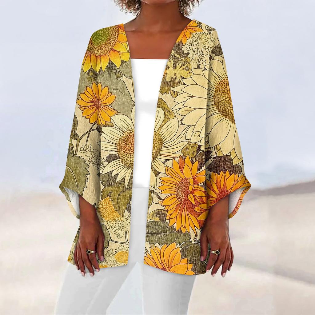 Женская повседневная модная легкая куртка средней длины с принтом в стиле ретро, ​​кардиган