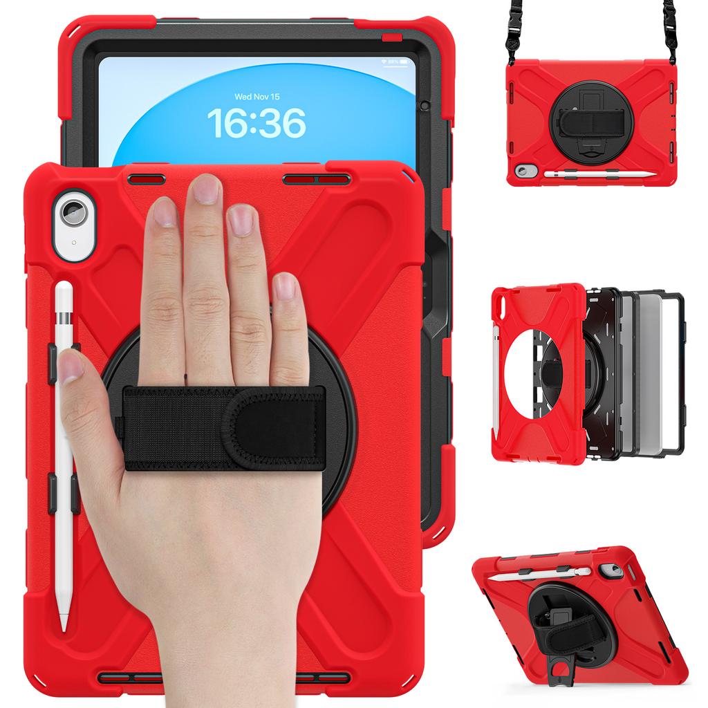 For iPad 11th Gen 11 inch 10th 10.9" With 360 degree rotate Stand Case cover with shoulder strap and pen holder