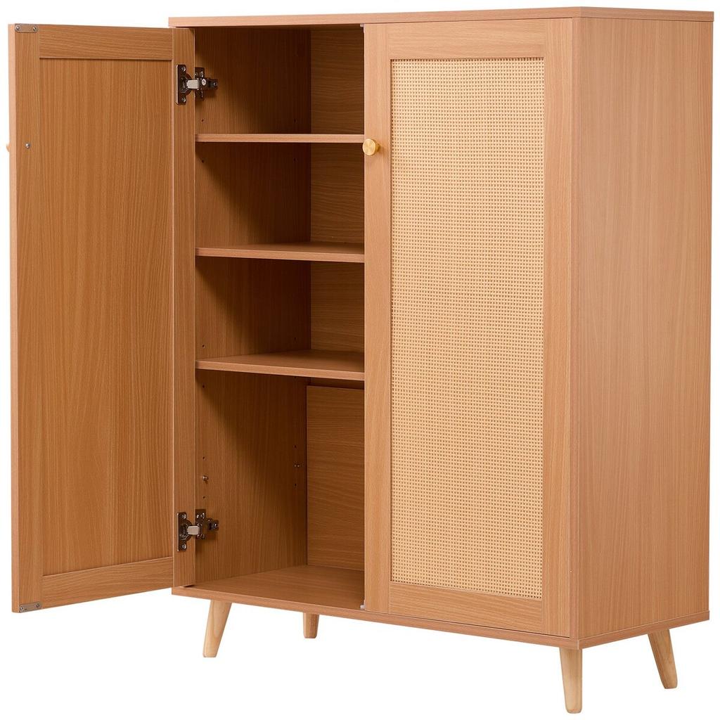 Rattan Shoe Cabinet 5 Tiers Shoe Organizer 2 Doors & Adjustable Shelves