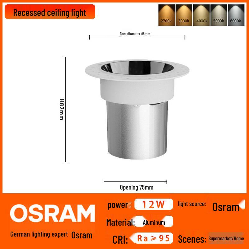 OSRAM Aluminum COB Wall Washer: High-Brightness Ra95 Recessed LED Ceiling Light