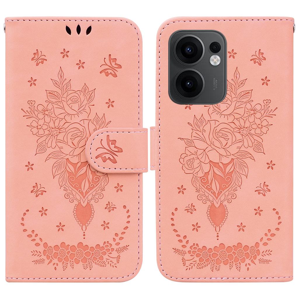 For Oppo Reno13 F 5G Case PU Leather Wallet Phone Cover Butterfly Flower Imprint