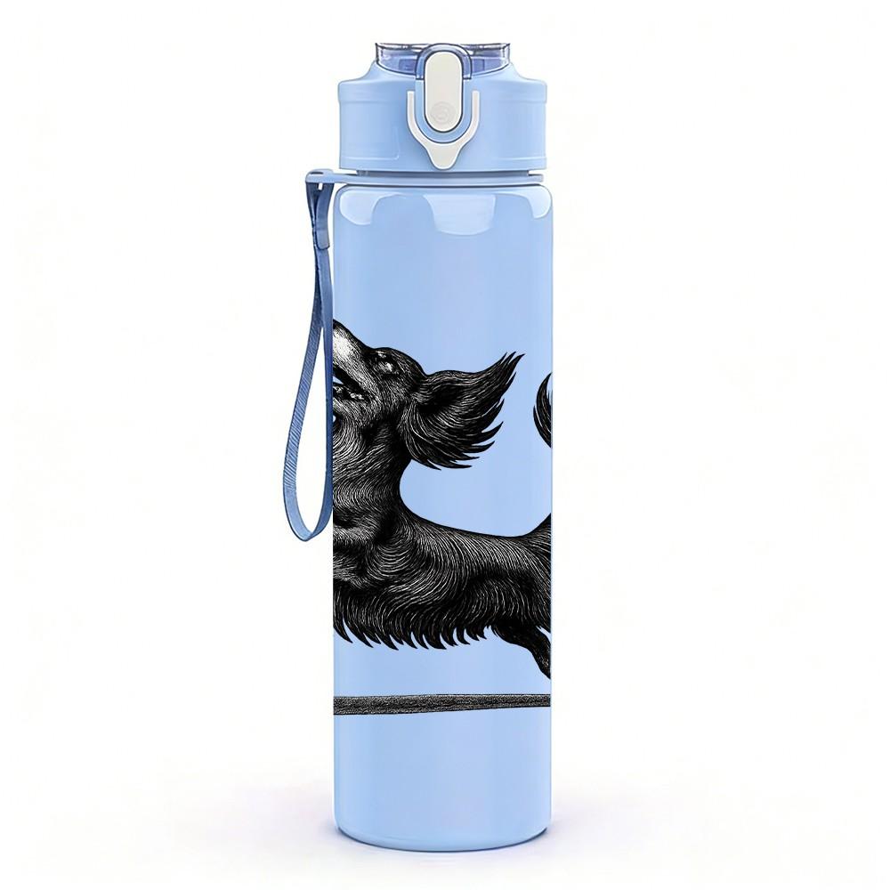 1PC Running Black Wolf Cartoon 750ml Color Plastic Sports Water Bottle Leakproof Flip Straw Lid Suitable for Sports Office Home Use