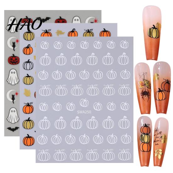 Nail Art Decor Halloween Decoration Stickers, 3D Embossed Pumpkin Ghost Bat PVC Stickers Manicure Decals, DIY Accessories for Holiday Party