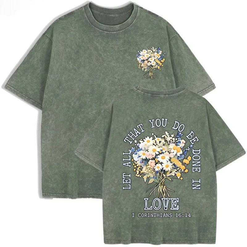 Vintage Black Love Quote Floral T Shirt Corinthians Front Back Print Tee