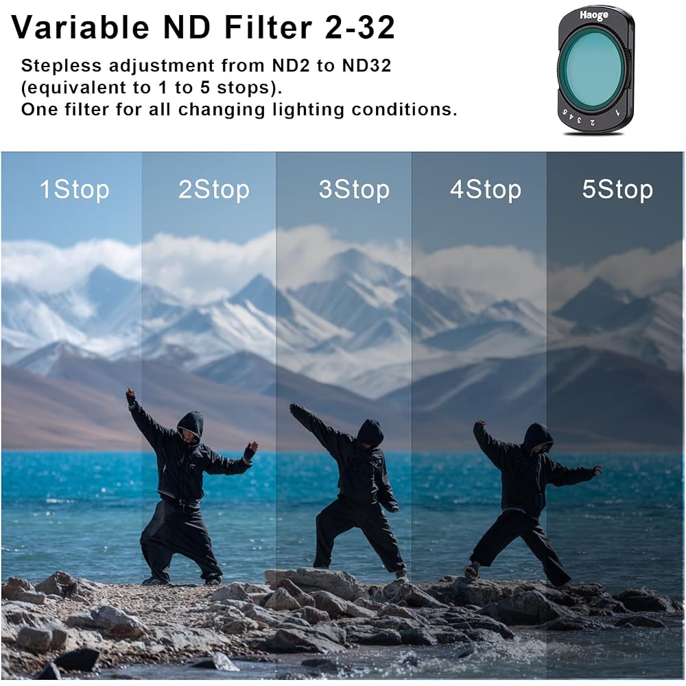Haoge Magnetic Filter Set for DJI Osmo Pocket 3, includes 1/4 Black Diffuse, Light Pulse Reduction Filter, Variable ND 2-32, LCD Screen Protector, and