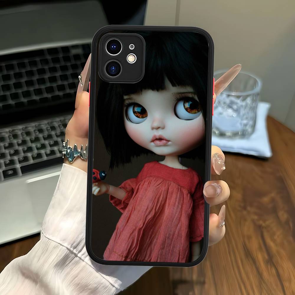 Dark Cute Girl Doll For IPhone 16 15 14 13 12 11 Pro Max X XS MAX Plus Translucent Black Phone Cover