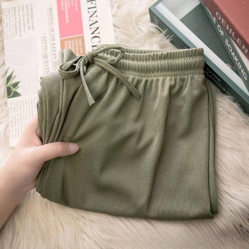 Ice Silk Pants Wide Leg Pants Loose High Waist Drawstring Slim Stretch Trousers Straight Pants
