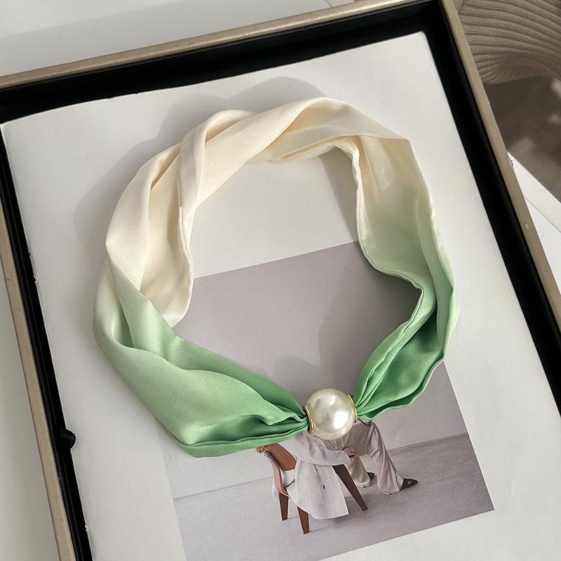Silk Scarf Long Strip High-end Spring and Summer New Versatile Pearl Necklace Neck Chain Scarf Magnetic Buckle Silk Scarf