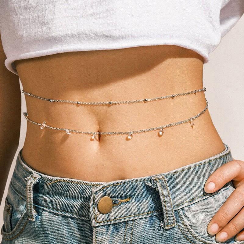 Zircon Tassel Pendant Waist Chain for Women Exquisite Sexy Double-Layer Belly Chain Simple Body Chains Versatile Jewelry Gift