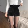 Black Fleece-Lined High Waist Corduroy Shorts - Women's Autumn/Winter Casual Booty Hot Pants