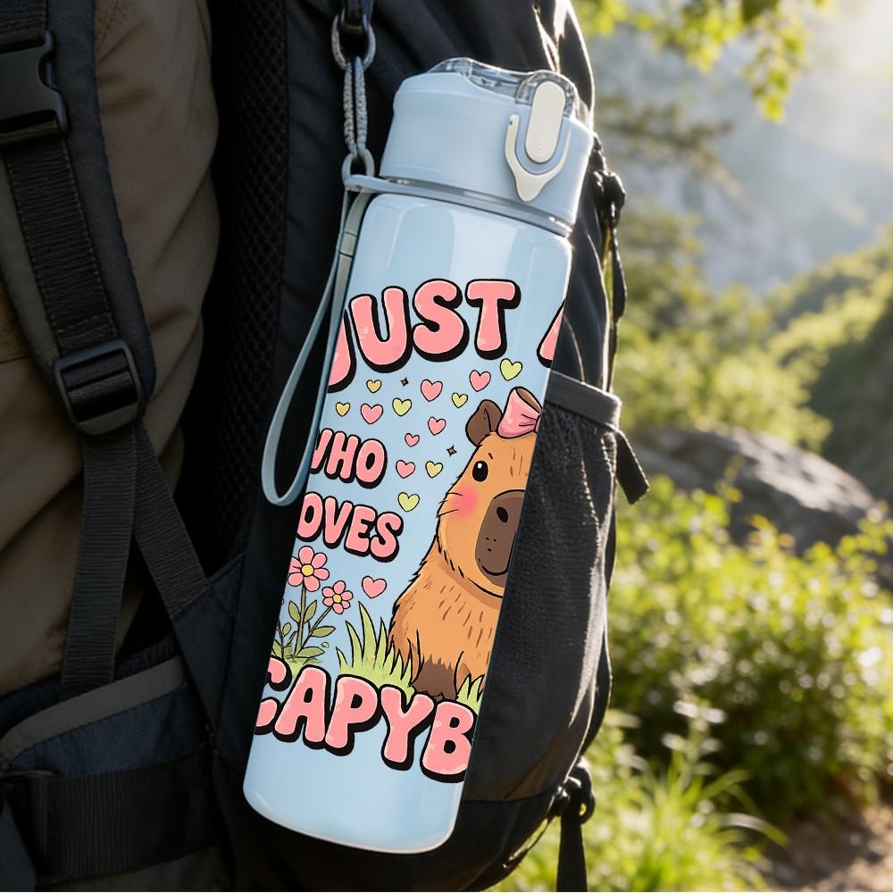 1PC Cute Bear Girl Boho Lettering Art 750ml Color Plastic Sports Water Bottle Leakproof Flip Straw Lid Suitable for Sports Office Home Use