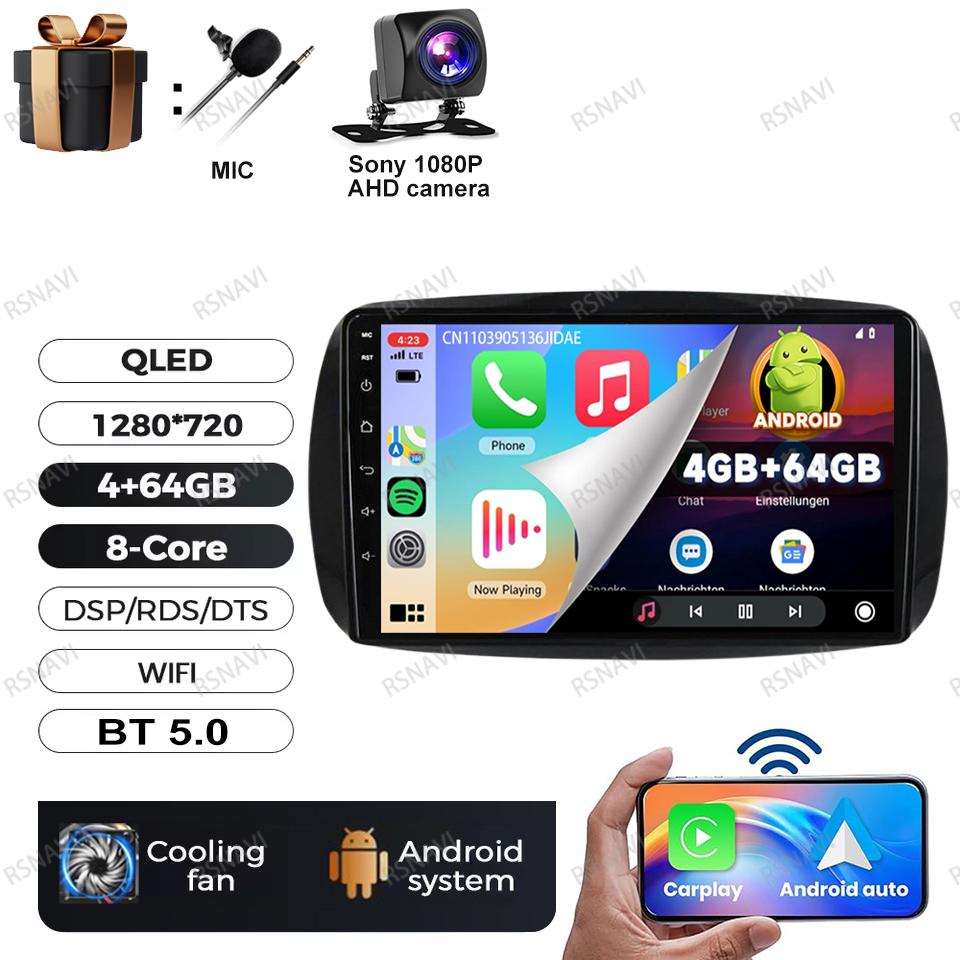 Автомагнитола Android 16 Для Mercedes Benz Smart 453 Fortwo 2014 - 2020 Мультимедиа DSP QLED Навигация Беспроводной Carplay Авто Стерео