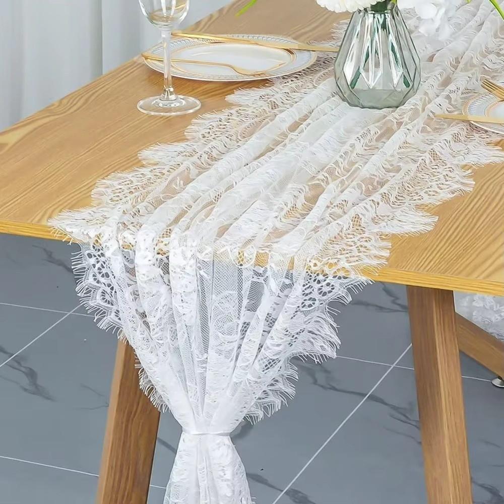 Floral Lace Table Cover Tulle Tablecloth Dining Table Decorations Table Runner  Kitchen Supplies