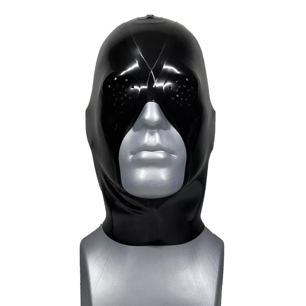 Сетчатые глаза Латексный капюшон Открытый подбородок Резиновая маска для Костюма фетиш Клубная одежда БДСМ