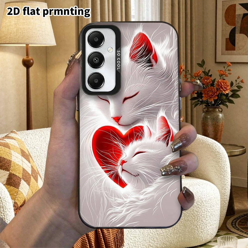 Phone Case: 2D Flat Samsung Galaxy A34 A35 M05 M06 S20 S22 S21 FE Plus 5G Protective Case, Couple Style, Double Cat Heart, Christmas and Halloween Gif