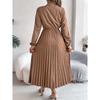 Spring and Summer Elegant Temperament V-neck Lace Waisted Pleated Long Women's Dresses Long Skirts