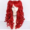 Lolita Cosplay Wig With Double Tiger Clips Red Long Curly Synthetic Hair For Anime Costumes